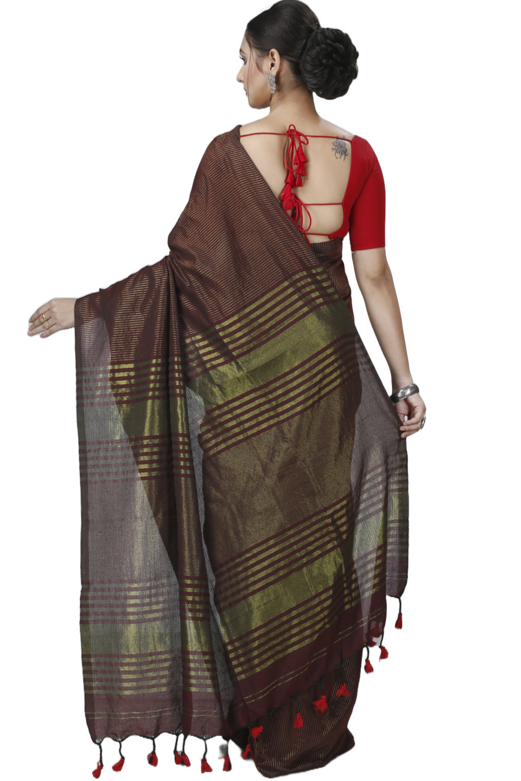 Brown Blended Cotton Tama Hand Loom Saree (1202)